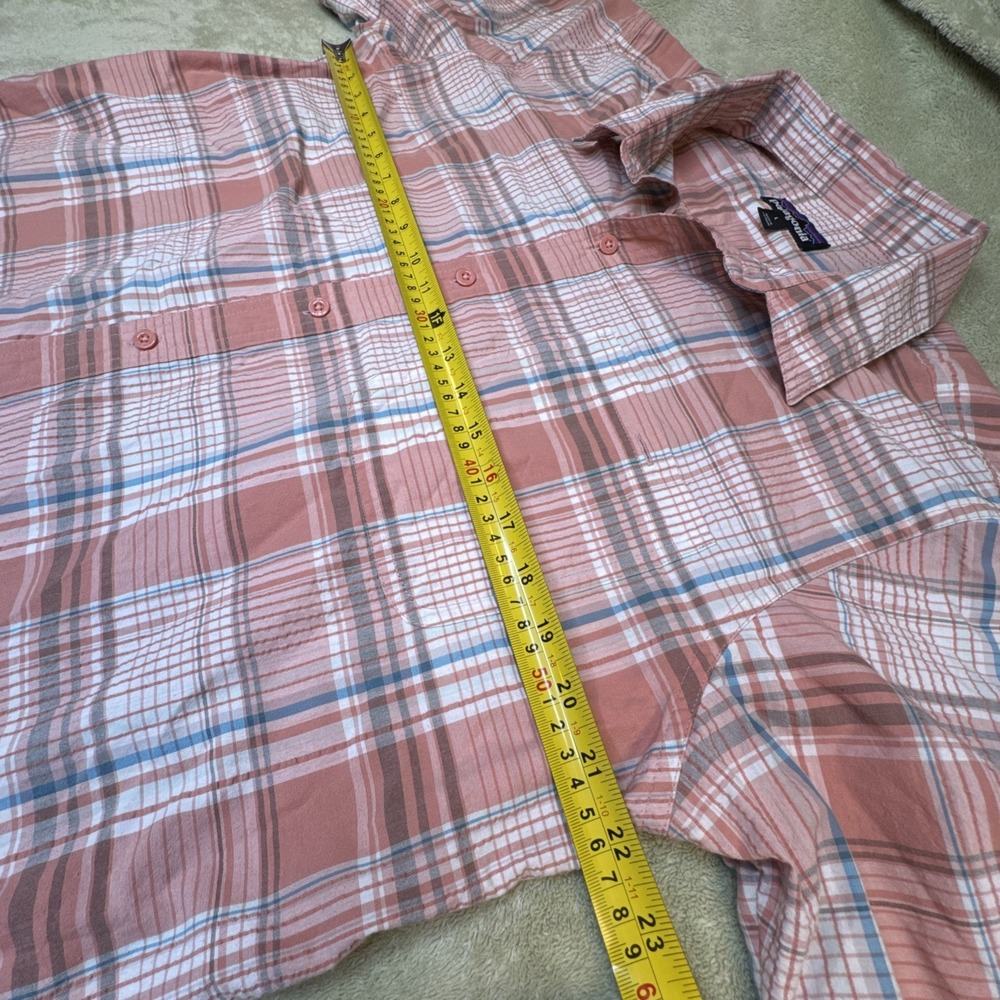 M's Puckerwear Patagonia A/C short sleeve shirt L organic red/orange Blue plaid - Picture 7 of 10